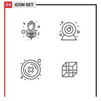 Mobile Interface Line Set of 4 Pictograms of flower button camera close delivrey Editable Vector Design Elements