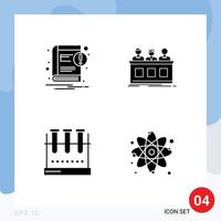 Pictogram Set of 4 Simple Solid Glyphs of book chemical flask notification expert lab flask Editable Vector Design Elements