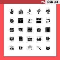 User Interface Pack of 25 Basic Solid Glyphs of cloud percent gain badminton funel tennis racket Editable Vector Design Elements