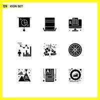 Pack of 9 Modern Solid Glyphs Signs and Symbols for Web Print Media such as person efficiency top hat data app Editable Vector Design Elements