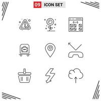 Set of 9 Modern UI Icons Symbols Signs for heart trolly app luggage interface Editable Vector Design Elements