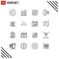 Group of 16 Outlines Signs and Symbols for health cancer cube world day dial Editable Vector Design Elements