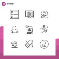 Set of 9 Commercial Outlines pack for information standard graduate structure avatar Editable Vector Design Elements