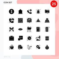 Mobile Interface Solid Glyph Set of 25 Pictograms of documents share call xmas bell Editable Vector Design Elements