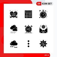 Creative Set of 9 Universal Glyph Icons isolated on White Background vector