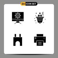 4 Universal Solid Glyph Signs Symbols of computer fortress business castle basic Editable Vector Design Elements