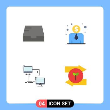 conjunto de pictogramas de 4 iconos planos simples de bandeja de entrada costo de empleado de computadora lan izquierda elementos de diseño vectorial editables vector