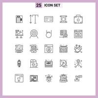 25 Universal Lines Set for Web and Mobile Applications service shoes scroll suitcase briefcase Editable Vector Design Elements