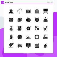 Editable Vector Line Pack of 25 Simple Solid Glyphs of building address multimedia cap labor Editable Vector Design Elements