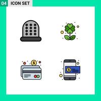 Pictogram Set of 4 Simple Filledline Flat Colors of sewing coin four banking mobile payment Editable Vector Design Elements