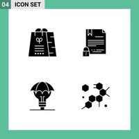 Pictogram Set of 4 Simple Solid Glyphs of bag proteced ideas shopping digital defence Editable Vector Design Elements