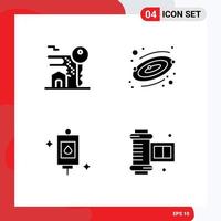 Group of 4 Solid Glyphs Signs and Symbols for home perfusion real estate space ancient camera roll Editable Vector Design Elements