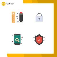 Editable Vector Line Pack of 4 Simple Flat Icons of drawing phone ruler locked check Editable Vector Design Elements