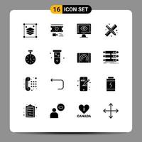 16 Universal Solid Glyphs Set for Web and Mobile Applications work drawing tools monitor back to school video Editable Vector Design Elements