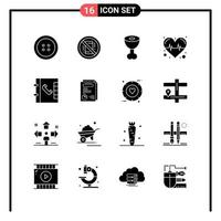 Set of 16 Solid Style Icons for web and mobile Glyph Symbols for print Solid Icon Signs Isolated on White Background 16 Icon Set vector