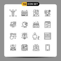 Universal Icon Symbols Group of 16 Modern Outlines of room aircondition kill air farm Editable Vector Design Elements