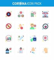 Corona virus 2019 and 2020 epidemic 16 Flat Color icon pack such as protection banned ban sign closed viral coronavirus 2019nov disease Vector Design Elements