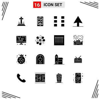 paquete de glifos sólidos de 16 símbolos universales de diseño de flores florales cursor de computadora elementos de diseño vectorial editables vector