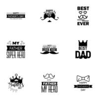 tarjetas de felicitación del día del padre feliz set 9 letras de tipografía de vector negro que se pueden usar para pancartas imprimir usted es el mejor diseño de texto de papá elementos de diseño de vector editables