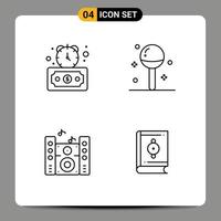 4 Thematic Vector Filledline Flat Colors and Editable Symbols of timer music stopwatch food speaker Editable Vector Design Elements