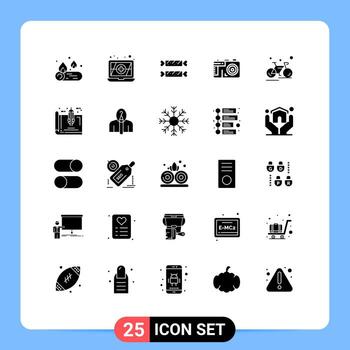 User Interface Pack of 25 Basic Solid Glyphs of blueprint race camera sport cycle Editable Vector Design Elements