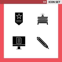 Editable Vector Line Pack of 4 Simple Solid Glyphs of insignia document barrier closed education Editable Vector Design Elements