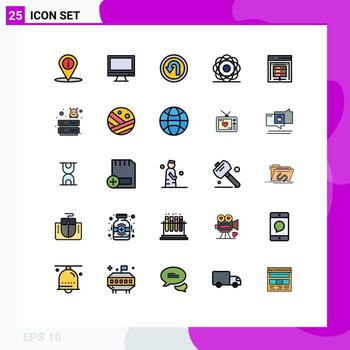 25 User Interface Filled line Flat Color Pack of modern Signs and Symbols of physics molecule pc molecular way Editable Vector Design Elements