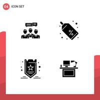 Pictogram Set of 4 Simple Solid Glyphs of chat price tag dialog discount optimization Editable Vector Design Elements