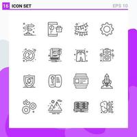 Universal Icon Symbols Group of 16 Modern Outlines of cyber discount smartphone gear cog Editable Vector Design Elements