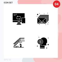 Universal Icon Symbols Group of 4 Modern Solid Glyphs of computing upstairs transfer mail stage Editable Vector Design Elements