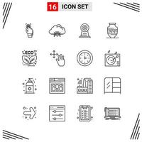 16 iconos estilo de línea basados en cuadrícula símbolos de esquema creativos para el diseño de sitios web signos de icono de línea simple aislados en fondo blanco conjunto de 16 iconos vector