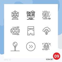 Pictogram Set of 9 Simple Outlines of shorts clothing education beach boat Editable Vector Design Elements