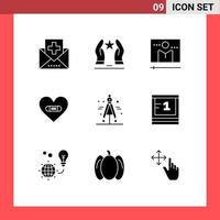 Solid Glyph Pack of 9 Universal Symbols of heart hurt motivation player media Editable Vector Design Elements