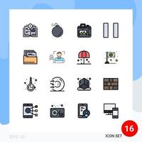 Pack of 16 Modern Flat Color Filled Lines Signs and Symbols for Web Print Media such as scan fingerprint hobbies finger files Editable Creative Vector Design Elements