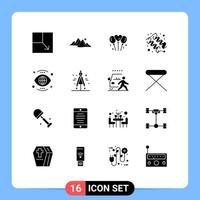 Set of 16 Vector Solid Glyphs on Grid for global vitamin bloone supplement diet Editable Vector Design Elements