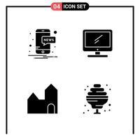 conjunto de 4 iconos de estilo sólido para web y símbolos de glifos móviles para imprimir signos de iconos sólidos aislados en fondo blanco vector