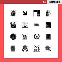 Mobile Interface Solid Glyph Set of 16 Pictograms of promotion mail furniture spray bottle Editable Vector Design Elements