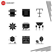 colección de 9 iconos vectoriales en estilo sólido símbolos de glifo perfecto de píxeles para web y signos de iconos sólidos móviles sobre fondo blanco 9 iconos vector