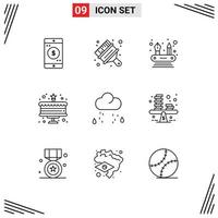 Mobile Interface Outline Set of 9 Pictograms of rain snow abilities cloud celebration Editable Vector Design Elements