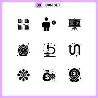 9 Icons in Solid Style Glyph Symbols on White Background Creative Vector Signs for Web mobile and Print