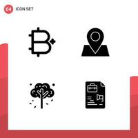 Solid Glyph Pack of 4 Universal Symbols of add fall cryptocurrency pointer tree Editable Vector Design Elements