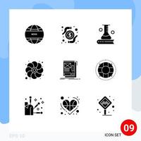Modern Set of 9 Solid Glyphs and symbols such as framing sunflower science book mardi flower Editable Vector Design Elements