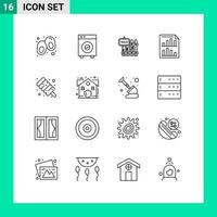 Pictogram Set of 16 Simple Outlines of paper data fence bars garden Editable Vector Design Elements