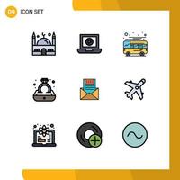 Pack of 9 creative Filledline Flat Colors of communication gift bus ring diamond Editable Vector Design Elements