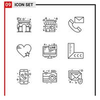 9 General Icons for website design print and mobile apps 9 Outline Symbols Signs Isolated on White Background 9 Icon Pack vector