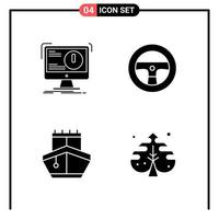 conjunto de 4 iconos de estilo sólido para web y símbolos de glifos móviles para imprimir signos de iconos sólidos aislados en fondo blanco vector