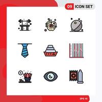 Universal Icon Symbols Group of 9 Modern Filledline Flat Colors of liner clothing electronic necktie space Editable Vector Design Elements