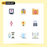 Set of 9 Commercial Flat Colors pack for bulb symbol duplicate gender folder Editable Vector Design Elements