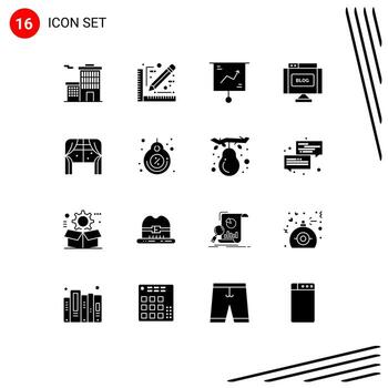 Universal Icon Symbols Group of 16 Modern Solid Glyphs of home write chart internet blog Editable Vector Design Elements