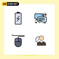 Set of 4 Modern UI Icons Symbols Signs for battery hardware electric conversation clock Editable Vector Design Elements